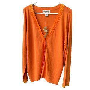 NWT Linda Lucia size 1X button front lace trimmed cardigan.